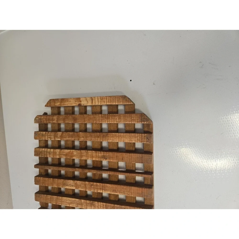 Vintage Danish Modern Teak Wood Lattice Trivet 8x7 Mid Century Hot Pad Grid